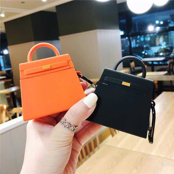 Case for AirPods 4, Girls Creative Fashion Mini Handbag Purse Case, Stylish Soft Silicone TPU Earphone Protection Charging Cover for AirPods 4 +Hook -Orange