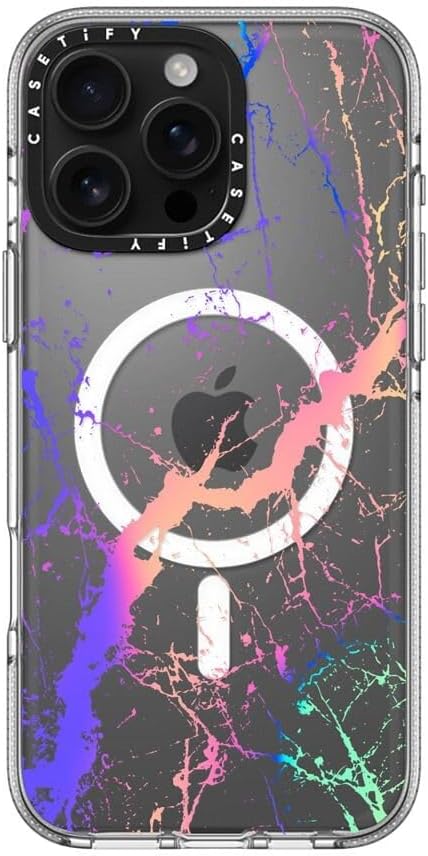 CASETiFY Clear iPhone 16 Pro Max Case [Not Yellowing / 6.6 ft. 3X Military Grade Drop Protection/Compatible with Magsafe] - Hypnotic Marble Rainbow - Clear