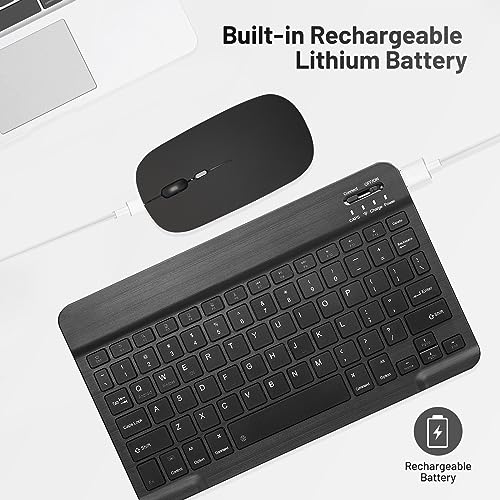 Ultra-Slim Bluetooth Keyboard Portable Mini Wireless Keyboard Rechargeable for Apple iPad iPhone Samsung Tablet Phone Smartphone iOS Android Windows (10 inch Black)