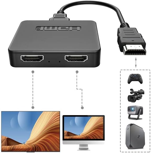 NEWCARE 4K HDMI Splitter 1 in 2 Out, HDMI Cable Splitter for TV Only Mirror (Not Extend),HDMI Splitters 1 Male to 2 Female Adapter with EDID Dial, Support 2 TVs Sync Display, HD 3D for LED/LCD Monitor