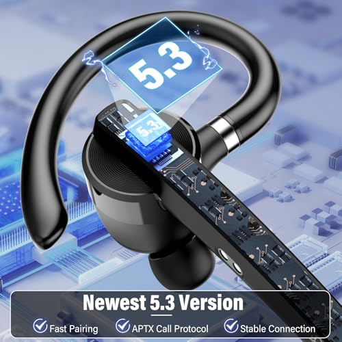 Bluetooth Headset, 90Hrs Bluetooth 5.3 Earpiece, APTX HD Audio, Mute Button