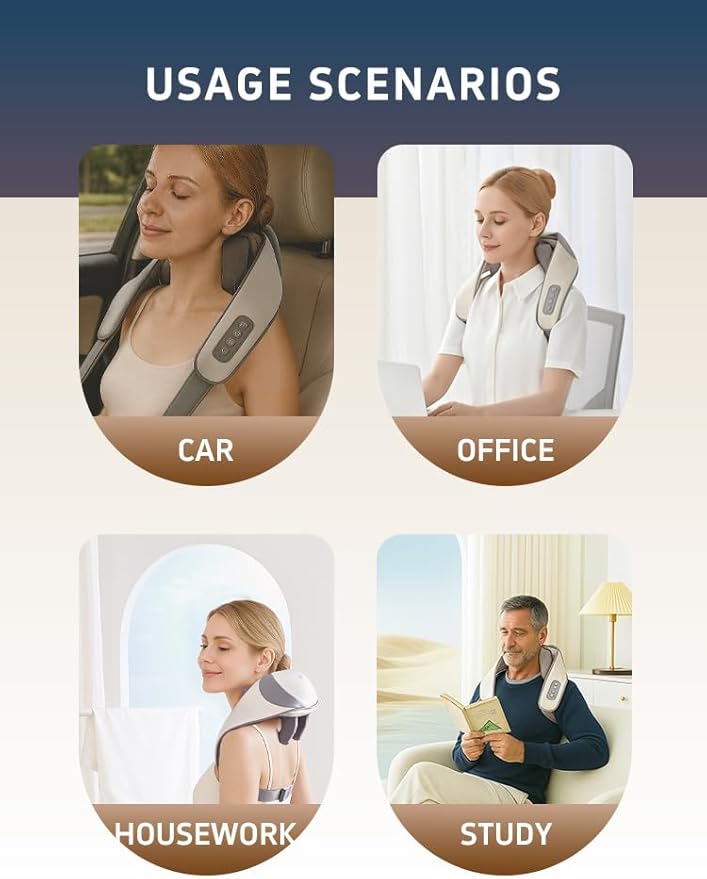 Shiatsu Neck and Shoulder Massager with Heat, 6D Deep Tissue Relaxation, Cordless Portable Electric Kneading Massager for Home Office Car, Gift for Mom Dad Men Women