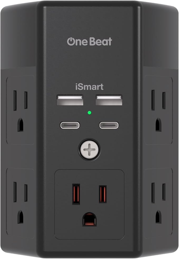 Multi Plug Outlet, Surge Protector, 5 Outlet Extender with 4 USB Charging Ports (2 USB C), USB Wall Charger, 3-Sided 1800J Power Strip Outlets Splitter Wall Plug Adapter Spaced for Home Office, Black