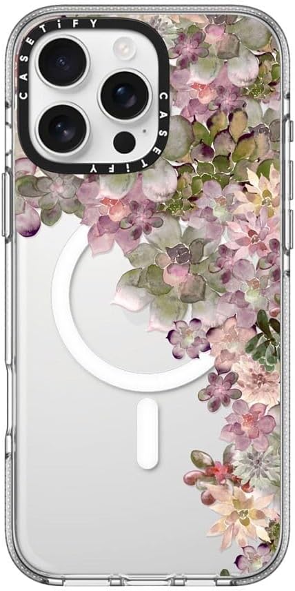 CASETiFY Clear iPhone 16 Pro Max Case [Not Yellowing / 6.6 ft. 3X Military Grade Drop Protection/Magsafe] - My Succulent Garden Rose - Clear