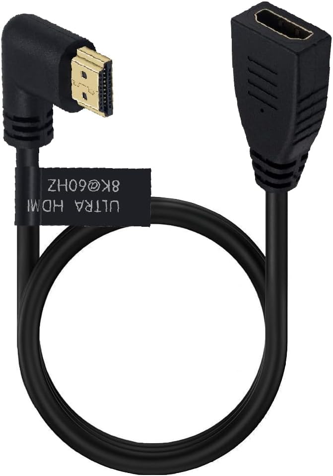 2 Feet 48Gbps HDMI 8K@60Hz Extension Ultra HD Cable, Straight Female to Right Angle Male HDMI 2.1 Extender High Speed Shield Cord for Xbox TV PS4 PS5 Switch, Support 4K@120Hz, 3D Dynamic HDR