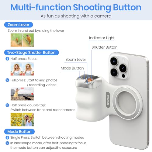 Magnetic Phone Camera Grip,Shooting Holder Selfie Handle Snap(White)