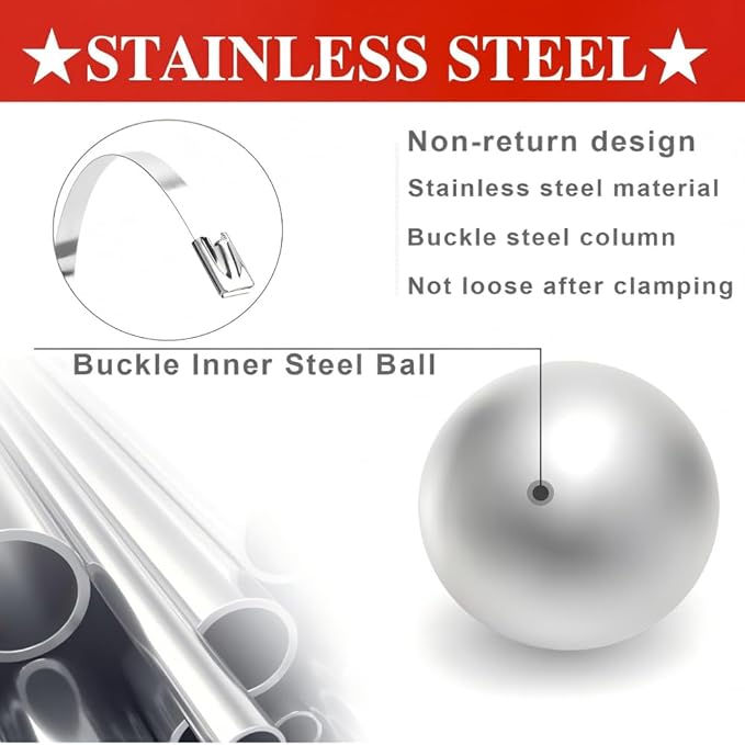 Metal Zip Ties Gun Set-For Fastening And Cutting Tie Special Tool,With 100pcs 11.8in Stainless Steel Zip Ties ，For Chain Link Fence Parts, Wire Fence Rolls,Exhaust Wrap, Poultry Fence﻿
