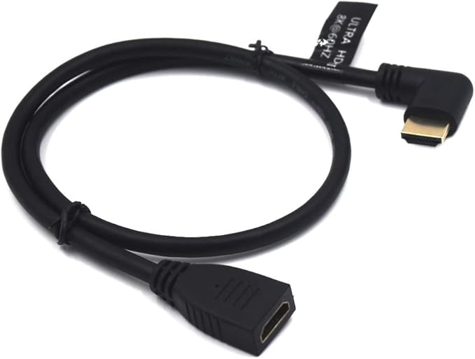 2 Feet 48Gbps HDMI 8K@60Hz Extension Ultra HD Cable, Straight Female to Right Angle Male HDMI 2.1 Extender High Speed Shield Cord for Xbox TV PS4 PS5 Switch, Support 4K@120Hz, 3D Dynamic HDR