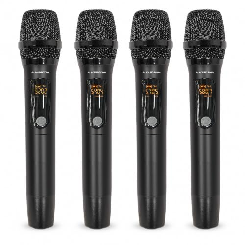 Sound Town 32-Channel Wireless Microphone Karaoke Mixer with 4 Rechargeable Metal Mics, Optical (Toslink), AUX for Smart TVs, Soundbars & Home Receivers, Tablet, PC (SWM15-4MAX)