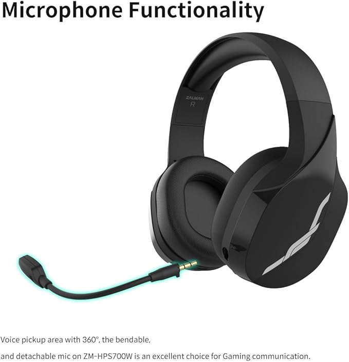 Zalman HPS700 Archer, Wireless Headset with Gaming, Music, Live Sound Modes, LED Indicator, Detachable Microphone, USB-C to A Charging Cable, Premium Woven Fabric Memory Foam Ear Cushions (Black)