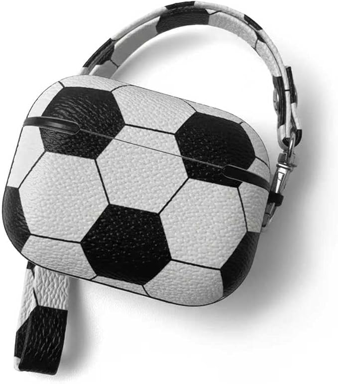 for Airpods 4 Case Cover,Leather Sport Ball Design - Full Protective Hard Case with Lanyard, Front LED Visible Skin Accessory for Men Women-Model A3058/A3059,Soccer