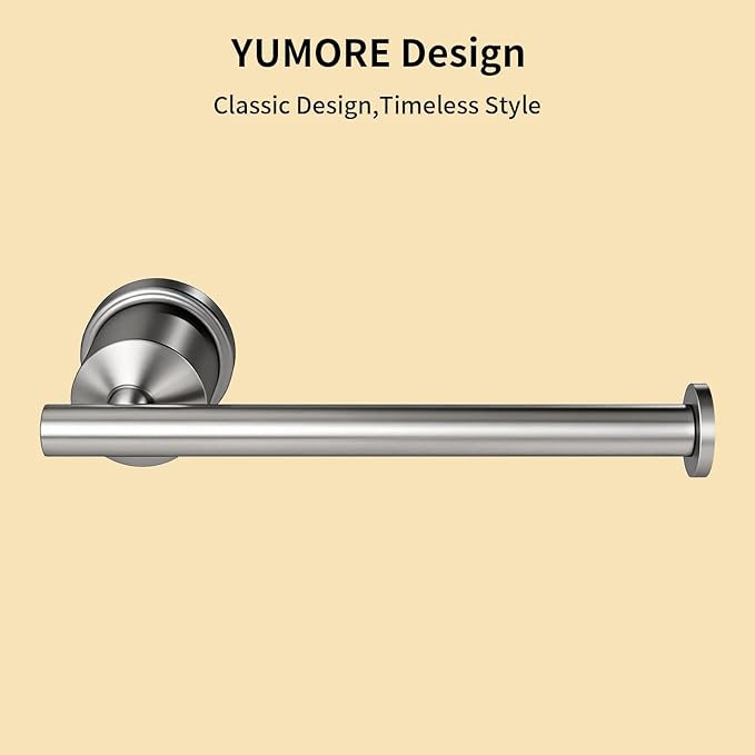 YUMORE Brushed Stainless Steel Bathroom Hardware Set, 4-Pieces Wall Mounted Bath Accessories Kit with Towel Bar, Towel Ring, Toilet Paper Holder & Robe Hooks, Modern Durable Design