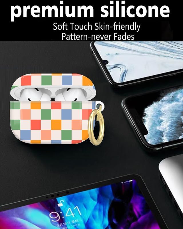 Compatible with AirPod Pro 2nd/1st Generation Case Cover with Key Chain,Full Protective Shockproof Wireless Headphone Case for Airpod Pro 2023/2022/2019(Retro Checkered)