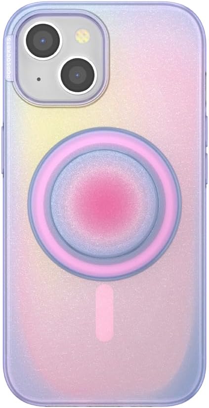 PopSockets iPhone 15 Phone Case with MagSafe, Wireless Charging Compatible, Purple - Opalescent Blue