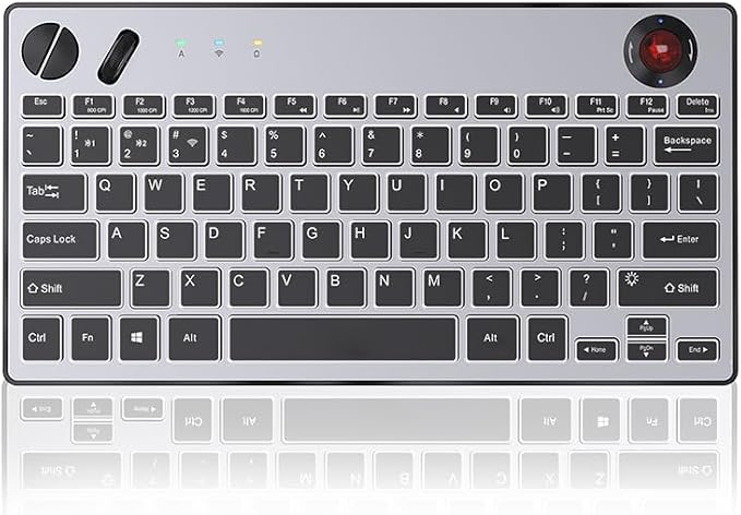 Three Modes Backlit Wireless Trackball Keyboard, 78 Keys, 800-1600 CPI Adjustable,Ergonomic, rechargeable, silent Bluetooth 5.4/2.4G/Wired, for Windows/Mac/iOS/Android/TV box/HTPC/pc/Remote Controller
