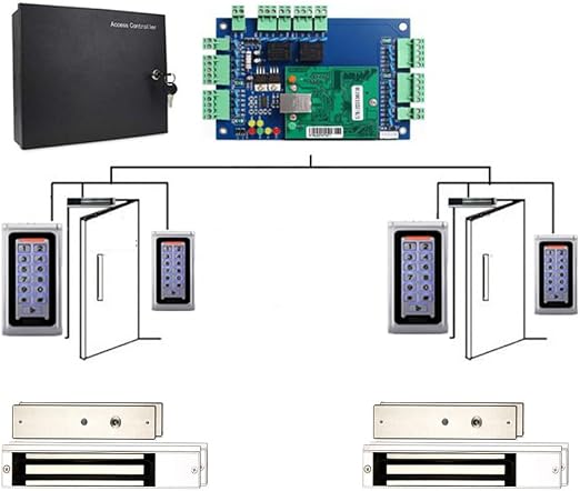 Entry Exit Both Sides Access Control 2 Doors RFID Waterproof Metal Keypad Reader(Card/fob/PIN)+600lbs Electronic Magnetic Lock+Power Supply Box+Phone APP remotely Open Door