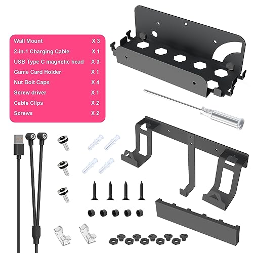 EJGAME Wall Mount Bracket Compatible with Nintendo Switch/OLED,Metal Wall Mount Kit Shelf Stand Accessories with Hooks for Hanging Headphone and Joy-Cons, Dual Controller Holder (Black)