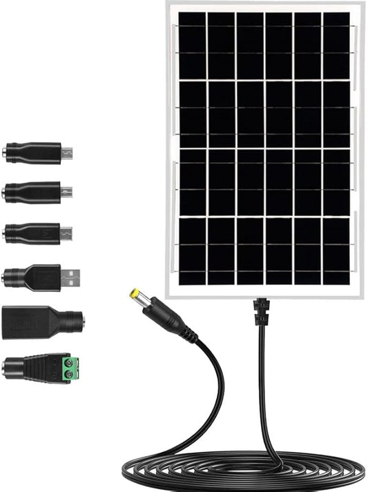 12V Solar Panel with 6 Optional Adapter Plugs,10W Solar Panel Battery Charger Portable for Vehicle Gate Opener Electrical Fence Chicken Coop Lawn Tractor Boat