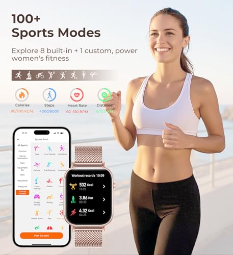 Iaret Smart Watch for Women, 1.83" HD Fitness Tracker with 4 Bands, Answer/Make Calls, Heart Rate/Sleep/SpO2/Step Tracking, 100+ Sport Modes, Android/iPhone Compatible Gift (Rose Gold)