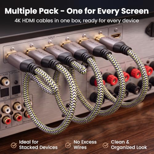 GEARit 4K HDMI Cable 0.75 Ft 5 Pack, High Speed HDMI 2.0b 60Hz Braided