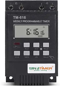 TM616 12V Weekly Programmable Timer 30A Digital Time Switch, Din Rail Mount-18 On/Off Setting Bell Countdown Timer (Black)