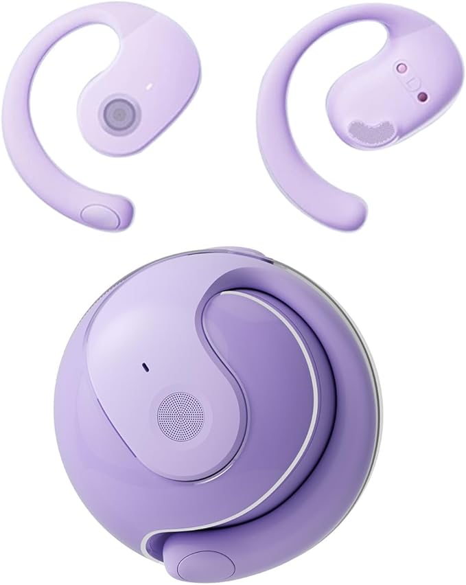 Purple Out of Ear Open Ear Headphones Wireless Ear Hanging Bluetooth Headset, Air Bone Conduction Open Ear Earbuds, OWS Over the Ear Earbuds Open Ear Buds Not In Ear Outside the Ear Headphones