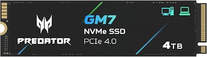 Acer Predator GM7 4TB SSD: M.2 2280 PCIe Gen 4 x4 NVMe 2.0, Read Speed Up to 7400 MB/s, Internal PC Solid State Drive for Laptop, Desktop and PS5 - BL.9BWWR.120