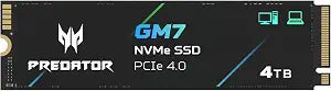 Acer Predator GM7 4TB SSD: M.2 2280 PCIe Gen 4 x4 NVMe 2.0, Read Speed Up to 7400 MB/s, Internal PC Solid State Drive for Laptop, Desktop and PS5 - BL.9BWWR.120