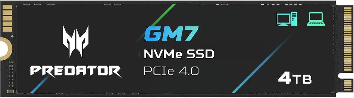 Acer Predator GM7 4TB SSD: M.2 2280 PCIe Gen 4 x4 NVMe 2.0, Read Speed Up to 7400 MB/s, Internal PC Solid State Drive for Laptop, Desktop and PS5 - BL.9BWWR.120