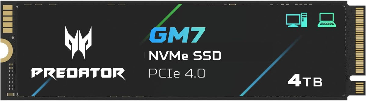 Acer Predator GM7 4TB SSD: M.2 2280 PCIe Gen 4 x4 NVMe 2.0, Read Speed Up to 7400 MB/s, Internal PC Solid State Drive for Laptop, Desktop and PS5 - BL.9BWWR.120