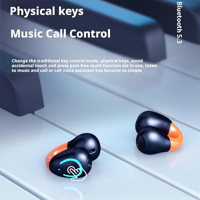 Open-Ear Wireless Headphones Bluetooth Clip On Mini Earbuds Charging Case Ear Buds Sports Bone Conduction Earphones for Workout Driving Walking (Orange)