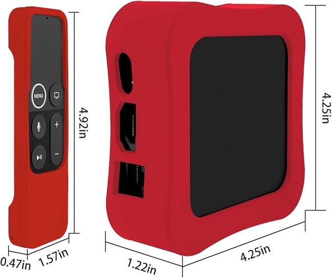 Geekria Protective Case for Apple TV 4K / 4th Gen Remote - Light Weight (Anti Slip) Shock Proof Silicone Cover for Apple TV 4K Siri Remote Controller with Lanyard (Red)