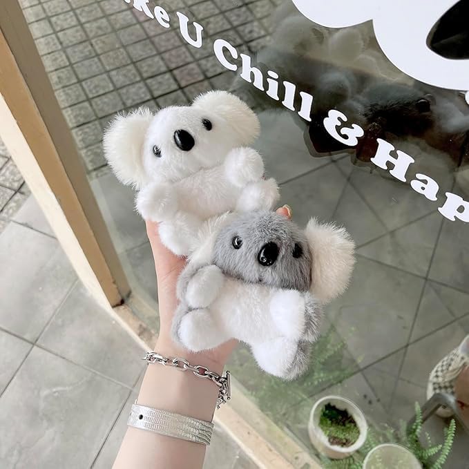 SGVAHY Furry Case for AirPods Pro 2nd/1st Generation Funny Cute 3D Cartoon Plush Design Koala Gray Soft Warm Fluffy Cover for Airpods 2 Keychain Anti-Fall Protective Women Girls