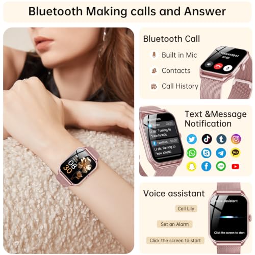 Smart Watches for Women, 1.83" HD Fitness Tracker (Answer/Make Calls), IP68 Waterproof, 120+ Sport Modes with Heart Rate and Sleep Monitor, Fitness Watch for iPhone/Android