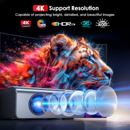 Projector with WiFi and Bluetooth, 4K Outdoor Movie Projector for Home