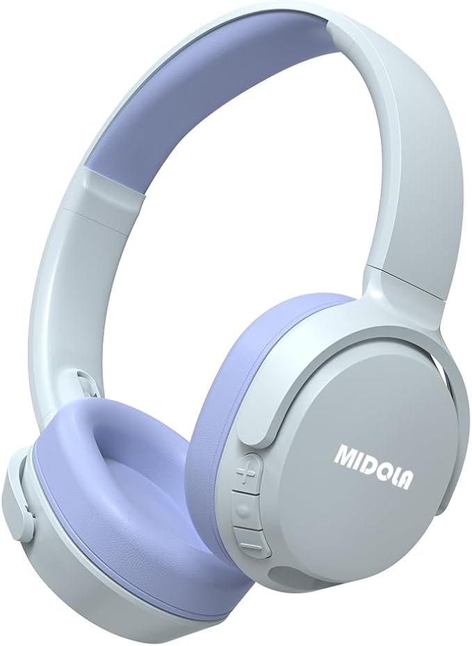 MIDOLA Headphones For Kids Bluetooth 5.4 Wireless 68H Play Time Volume Limit 85/94dB Over-Ear Foldable Headset,with Mic Wired Aux for Toddler Child Boy Girl School Pad Tablet Light Silver(Gray)/Purple