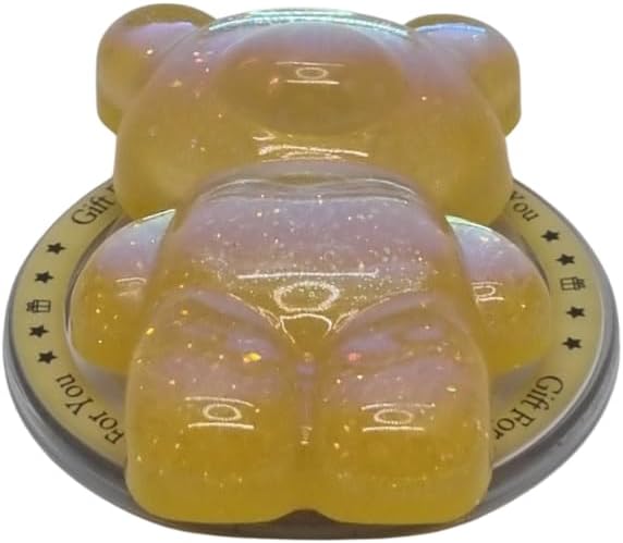 Cute Kawaii 3D Bear Phone Grip Stand, Iridescent Holographic Resin Cell Phone Holder & Kickstand, Compatible with iPhone, Samsung Galaxy, Android (Honey Gold)