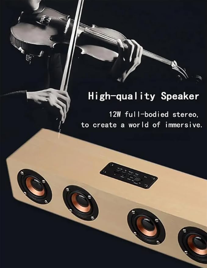12W Professional Stereo Home Theater Wireless Wooden Speaker Natural Wooded Material 3D Stereo Wireless HiFi 4 Speakers Rechargeable Bass Effect Sound Bar for PC TV Mobile