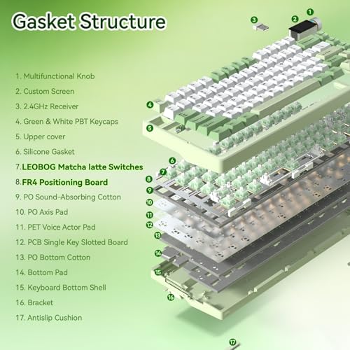 Aula Nova75 Mechanical Gaming Keyboard,Wireless Green Keyboard with Knob - Image 6