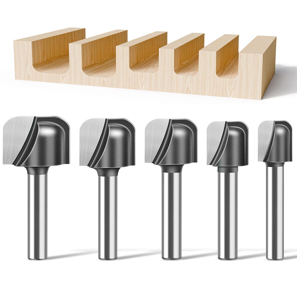 Bowl and Tray Router Bits with 1/4" Shank 5PCS Carbide Signmaking Carving Router Bit Set Radius:1/8",1/8" 5/32",1/4",1/4". (1/4" Shank)