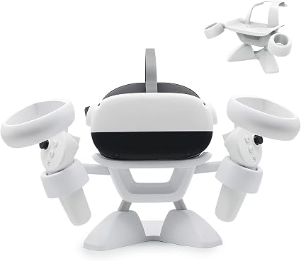 Dollox VR Stand, VR Headset Stand VR Display Holder Storage Virtual Reality Headset Desktop Display Stand for Oculus Quest 2, Quest 3/3s, Rift, Rift S, Valve Index Headsets & Touch Controllers