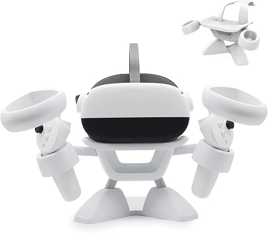 Dollox VR Stand, VR Headset Stand VR Display Holder Storage Virtual Reality Headset Desktop Display Stand for Oculus Quest 2, Quest 3/3s, Rift, Rift S, Valve Index Headsets & Touch Controllers