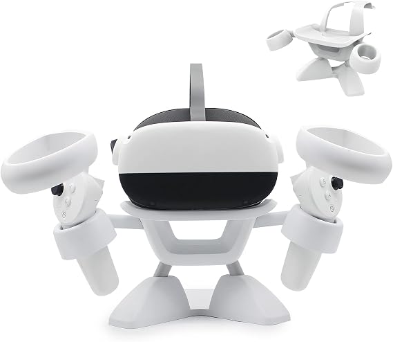 Dollox VR Stand, VR Headset Stand VR Display Holder Storage Virtual Reality Headset Desktop Display Stand for Oculus Quest 2, Quest 3/3s, Rift, Rift S, Valve Index Headsets & Touch Controllers