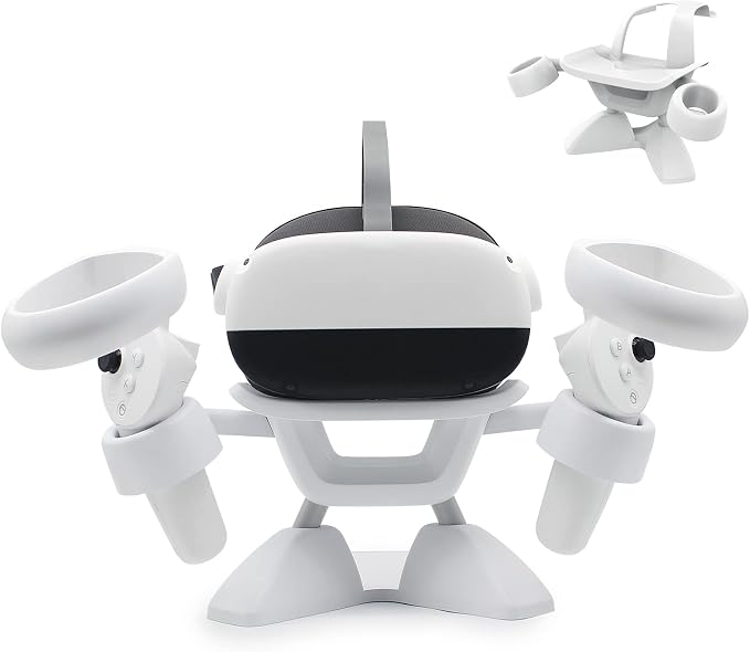 Dollox VR Stand, VR Headset Stand VR Display Holder Storage Virtual Reality Headset Desktop Display Stand for Oculus Quest 2, Quest 3/3s, Rift, Rift S, Valve Index Headsets & Touch Controllers