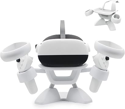 Dollox VR Stand, VR Headset Stand VR Display Holder Storage Virtual Reality Headset Desktop Display Stand for Oculus Quest 2, Quest 3/3s, Rift, Rift S, Valve Index Headsets & Touch Controllers