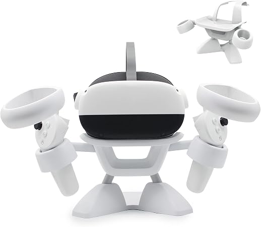Dollox VR Stand, VR Headset Stand VR Display Holder Storage Virtual Reality Headset Desktop Display Stand for Oculus Quest 2, Quest 3/3s, Rift, Rift S, Valve Index Headsets & Touch Controllers