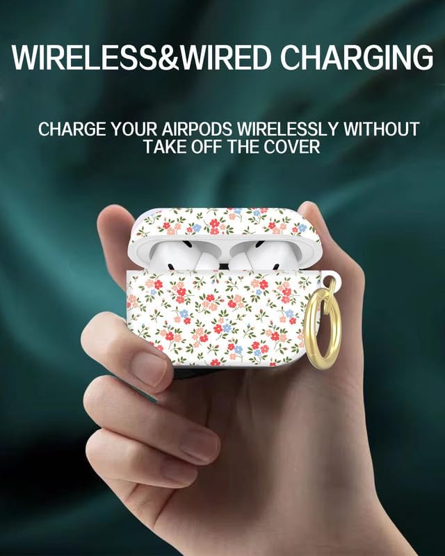 Compatible with AirPod Pro 2nd/1st Generation Case Cover with Key Chain,Full Protective Shockproof Wireless Headphone Case for Airpod Pro 2023/2022/2019(White Floral)