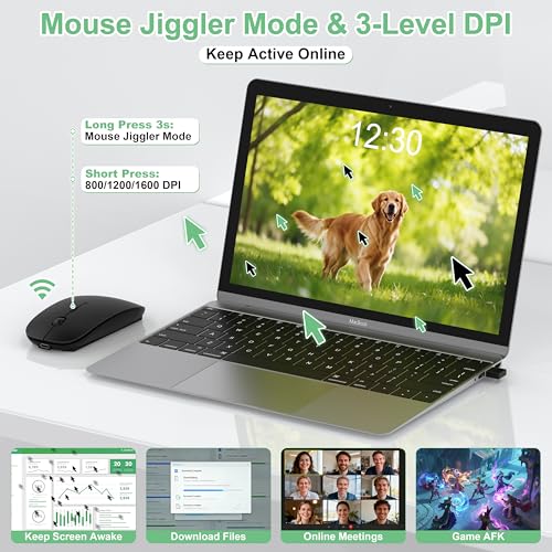 Gizdot-S1 Bluetooth Mouse for Laptop/MacBook Air/Pro & iPad, Wireless Rechargeable Mouse with Type-C, Slim Mouse Jiggler for iMac, 4 Connection Modes, Silent Click, 1600 DPI Compatible Mac OS/Windows