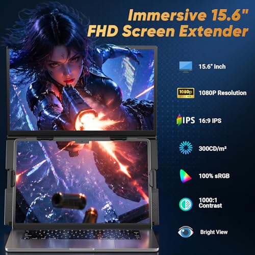 Laptop Screen Extender, 15.6” FHD 1080P Portable Monitor for Laptop, 0.2" Ultra-Thin Display with 100% sRGB, Dual Screen Extender for 13–17” Laptops, Plug & Play for Windows/Mac/Chrome/Android - Image 5