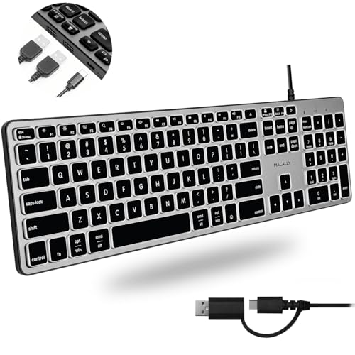 Macally Wired Keyboard for Mac with USB Hub (2X USB-A / 1x USB-C) - Compatible Backlit Apple Keyboard with Dual Interface - Auto OS Detection for Mac, MacBook Pro/Air, iMac, PC, Android, iPad, iOS - Image 2